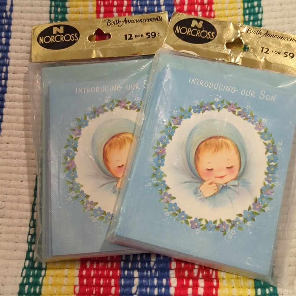 Vintage Baby Boy birth‎ announcement card set